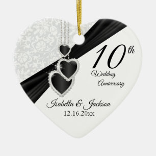 10e Jubileum met zwarte onyx en witte bruiloft Keramisch Ornament