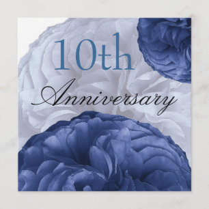 10e Jubileum Navy Blue en White Roses Linen Kaart