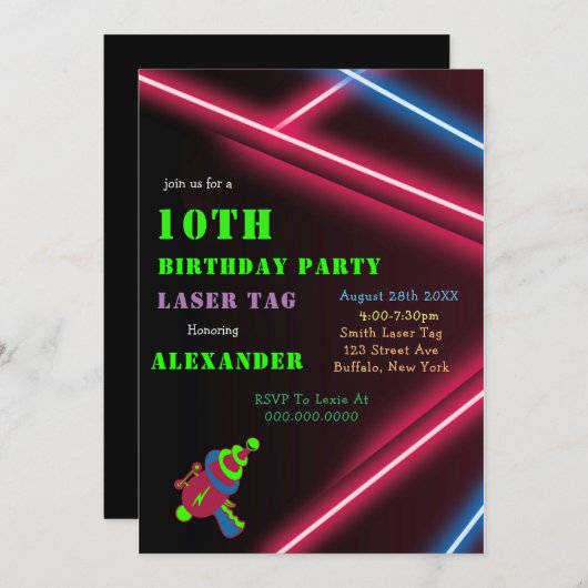 10e Neon Birthday Laser Label Party (Voorkant / Achterkant)