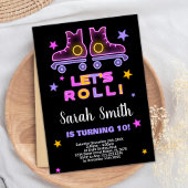 10e Neon Patinage rose violet Invitations d'annive