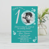10e Oceaan Teal Bubble Verjaardagsuitnodiging Kaart (Staand voorkant)