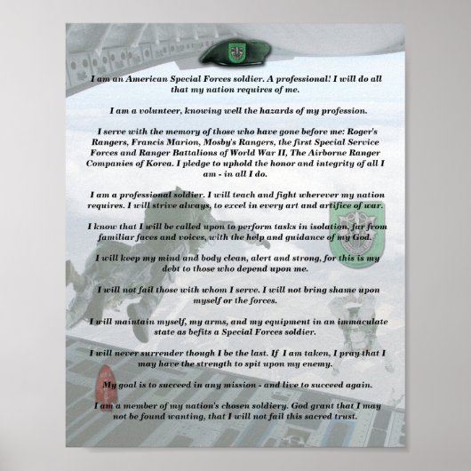 10e special forces group flash creed poster vets (Voorkant)