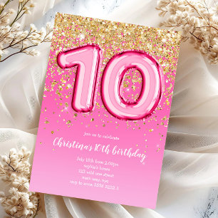 10e Tien Ballon Glitter Verjaardagsfeest Uitnodigi Kaart