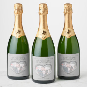 10e trouwdag aangepaste tin hart foto sparkling wijnetiket