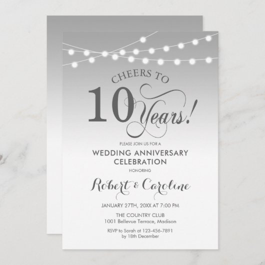 10e trouwdag - Zilver Wit Kaart (Voorkant / Achterkant)