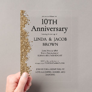 10e trouwjubileum goud nep glitters acryl uitnodigingen