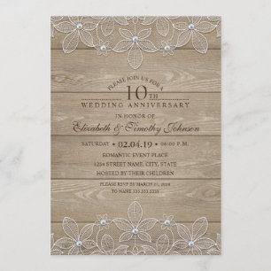 10e trouwjubileum rustieke houten vintage kant kaart