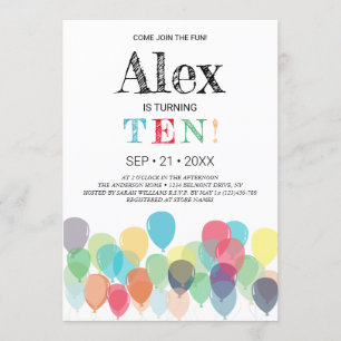 10e uitnodiging van de Birthday Balloons