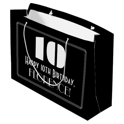 10e verjaardag ~ Art Deco geïnspireerde look "10" Groot Cadeauzakje (Achterkant Gekanteld)