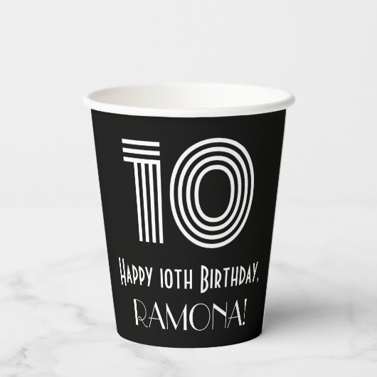 10e verjaardag — Art Deco Geïnspireerde look "10" Papieren Bekers (Achterkant)