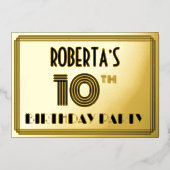 10e verjaardag — Art Deco Style "10" en naam Folie Uitnodiging (Voorkant)