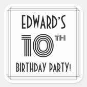 10e verjaardag: Art Deco Style + aangepaste naam Vierkante Sticker (Voorkant)