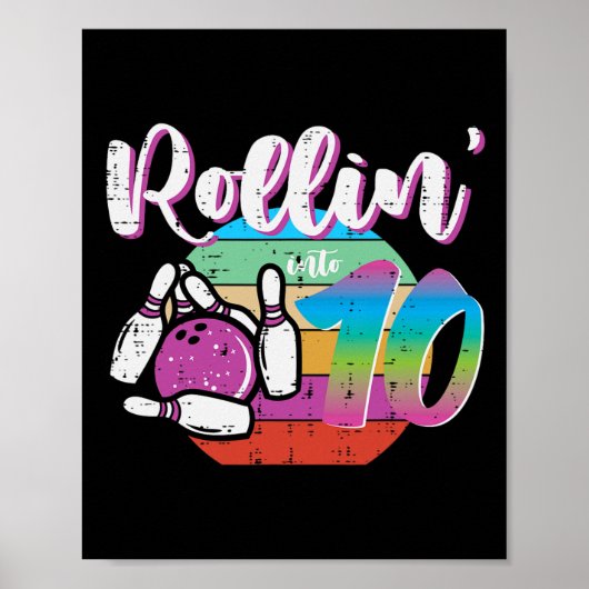10e verjaardag Bowling Rollin in 10 Bday Bowler G Poster (Voorkant)