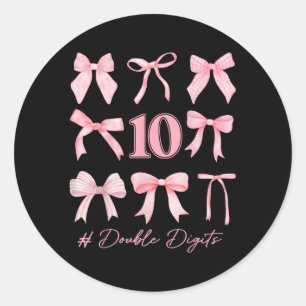 10e verjaardag Coquette Bow Dubbele cijfers Verjaa Ronde Sticker