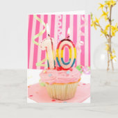 10e verjaardag cupcake in roze kaart (Gele Bloem)