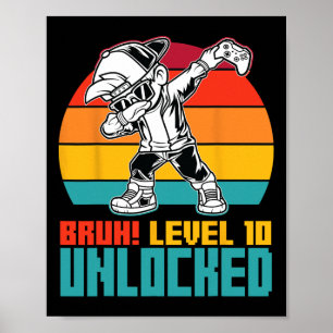10e Verjaardag Dabbing Boy Bruh Level 10 Year Old Poster