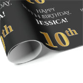 10e verjaardag: Elegant, zwart, Faux Gold look Cadeaupapier (Rol Hoek)