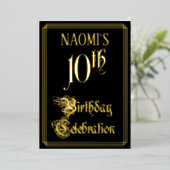 10e verjaardag — Fancy script en aangepaste naam Folie Uitnodiging (Staand Voorkant)