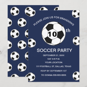 10e Verjaardag Feest Voetbal Marine Blue Boys Spor Kaart