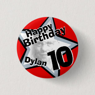 10e verjaardag foto Boys red grijy button/badge Ronde Button 3,2 Cm