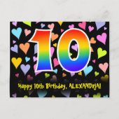10e verjaardag: Fun Hearts Pattern, Regenboog 10 Briefkaart (Voorkant)