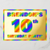 10e verjaardag - Fun, regenboogspectrum "10" Folie Uitnodiging (Voorkant)