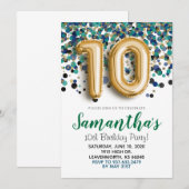 10e verjaardag Gold Confetti Invitation Kaart (Voorkant / Achterkant)