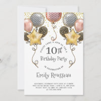 10e verjaardag Gold Glitter Confetti Balloons Blac