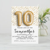 10e verjaardag Gold Polkadot uitnodiging (Staand voorkant)