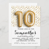 10e verjaardag Gold Polkadot uitnodiging (Voorkant / Achterkant)