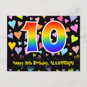 10e verjaardag: Hartjes patroon, Regenboog 10 Briefkaart