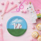 10e verjaardag honkbal in groen gras papieren bordje (Feest)