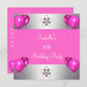 10e verjaardag in roze ballonnen Silver Kaart (Voorkant / Achterkant)