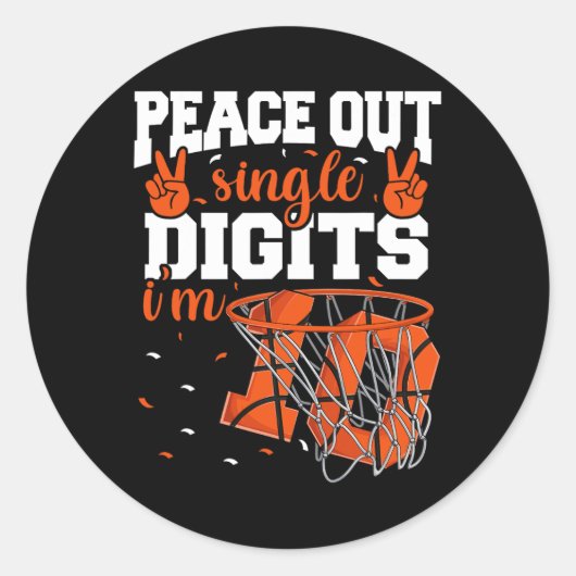 10e verjaardag jongens basketbal vrede uit single ronde sticker (Voorkant)