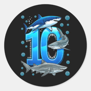10e verjaardag jongens haai 10 jaar oud oceaanhaai ronde sticker