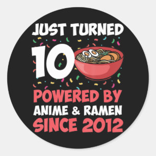 10e verjaardag Kawaii Anime Ramen 10 jaar oud meis Ronde Sticker