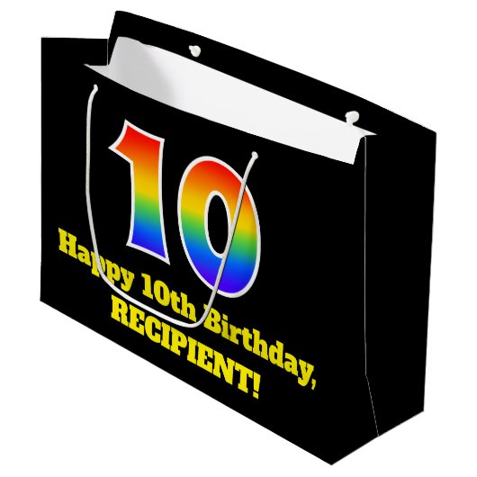 10e verjaardag ~ Leuk, Kleurrijk, Levendig, Regenb Groot Cadeauzakje (Voorkant Gekanteld)