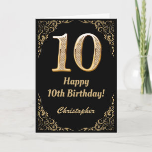 10e verjaardag Lijst zwarte en goudglitter Kaart