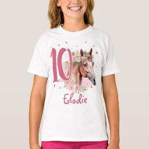 10e Verjaardag Meisje Paard Pastel Roze Tien Jaar T-shirt