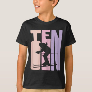 10e verjaardag meisje retro ski skiër 10 jaar oud t-shirt