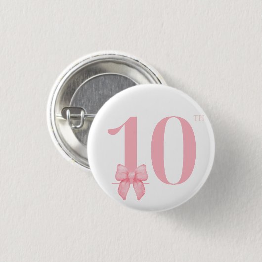 10e Verjaardag Meisje Roze Bow Button (Voorkant /achterkant)