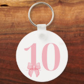 10e Verjaardag Meisje Roze Bow Sleutelhanger (Voorkant)