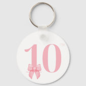 10e Verjaardag Meisje Roze Bow Sleutelhanger (Achterkant)
