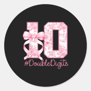 10e verjaardag meisje roze coquette strik 10 jaar  ronde sticker