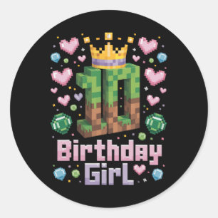 10e Verjaardag Meisje Shirt Gaming Pixel Party 10  Ronde Sticker