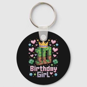 10e Verjaardag Meisje Shirt Gaming Pixel Party 10  Sleutelhanger