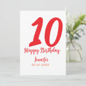 10e verjaardag naam datum jaar rode sjabloon kaart (Staand voorkant)