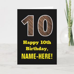 10e verjaardag: Naam, Faux Wood Grain Patroon "10" Kaart