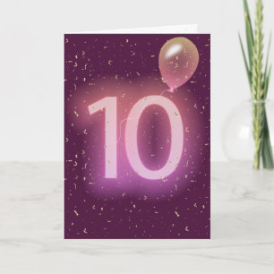 10e verjaardag Neon bord en ballon Kaart