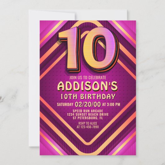 10e verjaardag Neon uitnodiging (Voorkant)